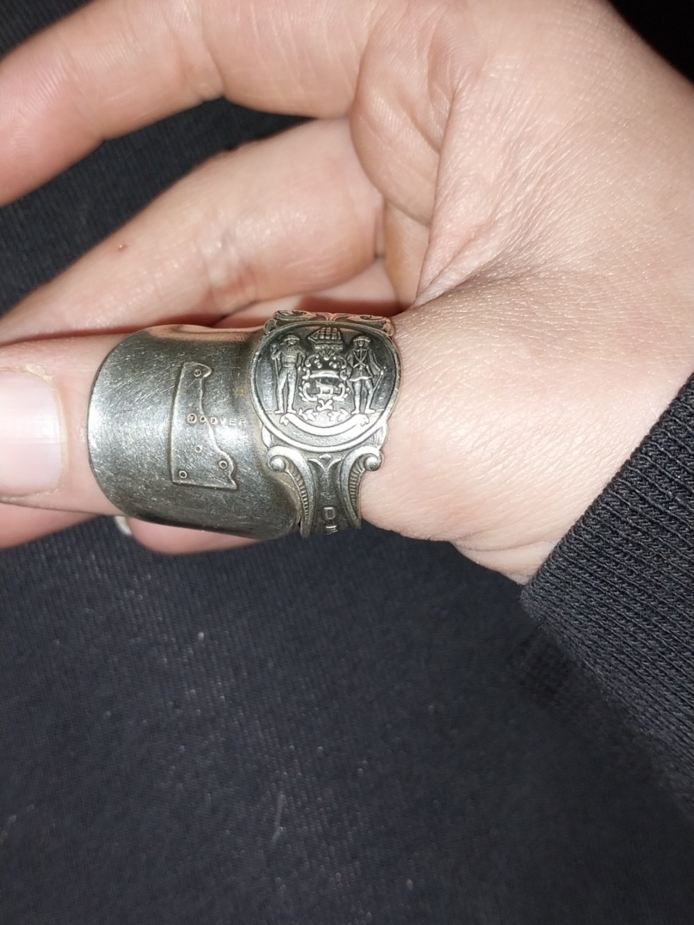 TH Marthinson Norway Mid-20th Century Silver EP Delaware Souvenir Spoon Ring